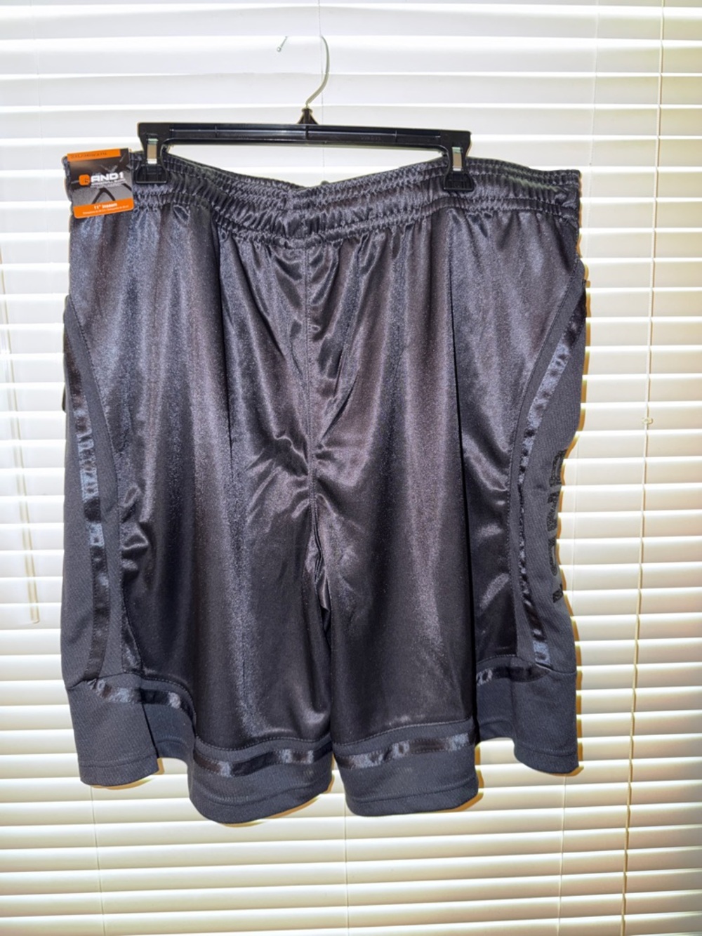 AND1 Men's Black Athletic Basketball Shorts with Satin Trim 2XL NEW WITH TAGS